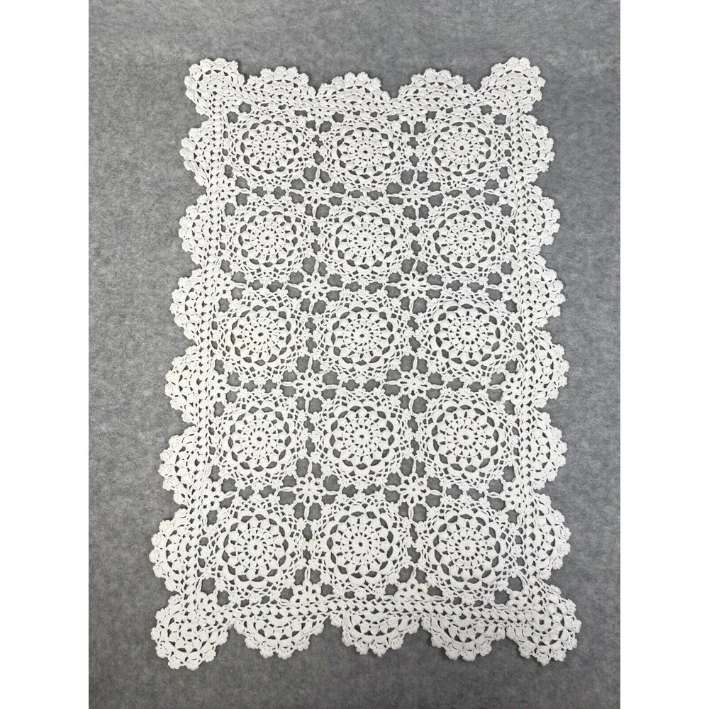 Vintage Beige Ecru Crochet Kitchen Table Placemat Set 4 Scalloped Edge‎ 11 X 18